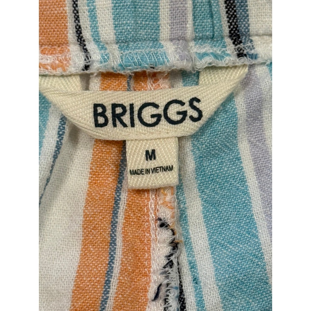 Briggs Womens Linen Blend Striped Shorts Blue Orange White Drawstring Size M - Picture 3 of 8
